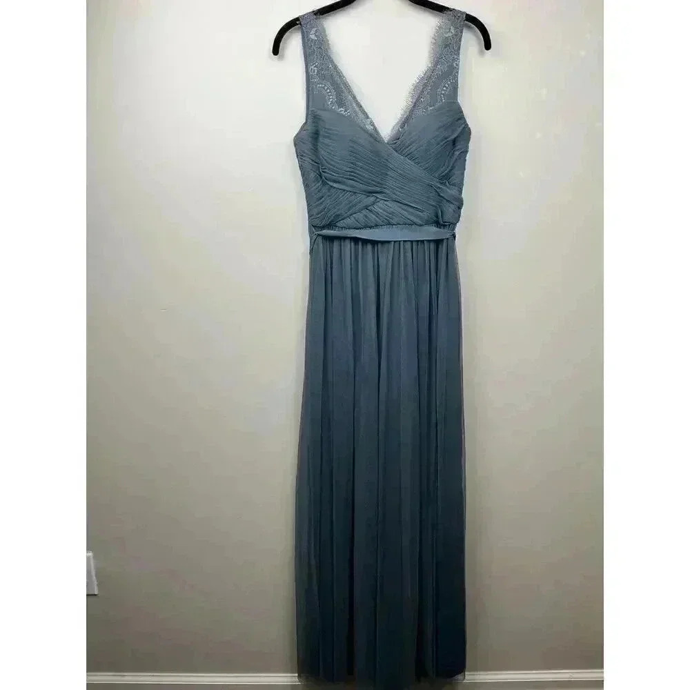 BHLDN Hitherto Fleur Gray Blue Formal Maxi Dress - size 2 - Picture 4 of 6